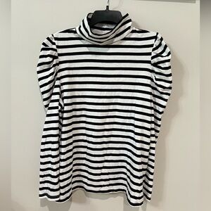 Charter Club Black and White Striped Long Sleeve Turtleneck Tee